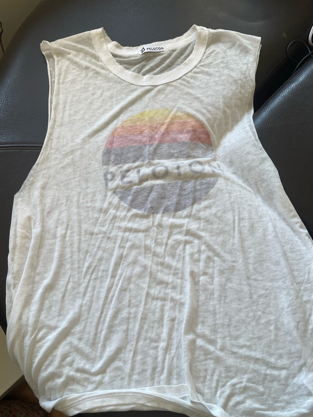 Peloton Women's White Graphic Muscle Tank - Rainbow Logo Size L